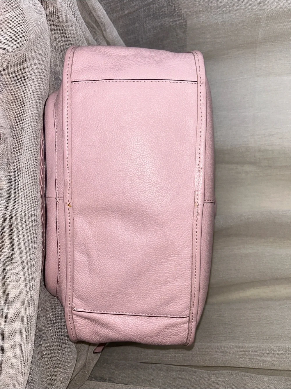 Peony Pink Pebbled Leather Shoulder Bag with Gold Accents